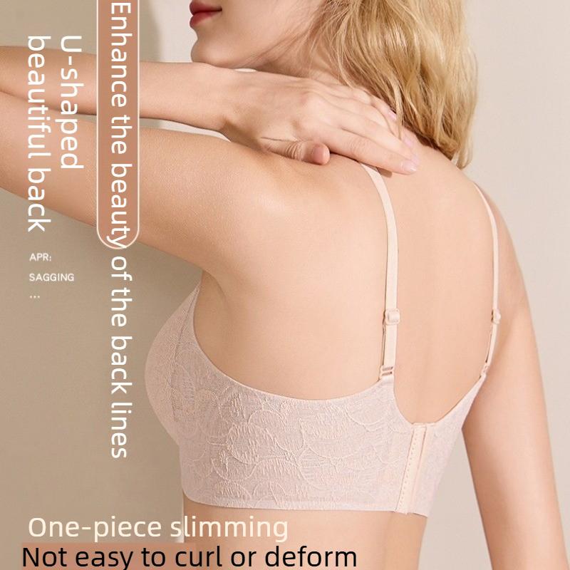 Kleine Brust Unterstützung Weich und Stützend Sexy Tiefer V Nahtlose Dessous Französische Spitze BH für Frauen