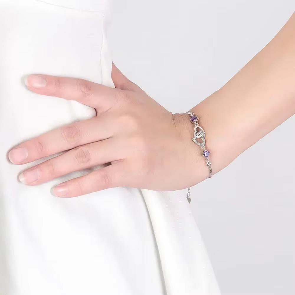 S925 Sterling Silver Bracelet Inlaid With Amethyst Embellished With Zircon Heart-Shaped Women's Bracelet Evening Luxury Jewelry