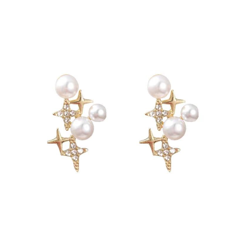 Korean Small Cute Star Rhinestone Pearl Stud Earrings for Women 2021 New Fashion Creative Jewelry