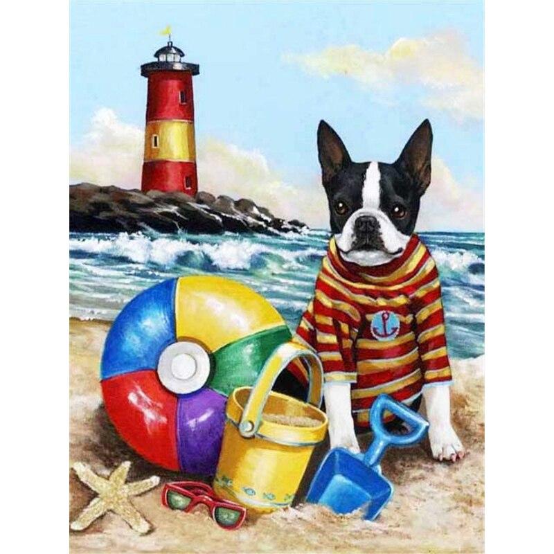 

5D DIY полная круглая алмазная живопись пляжная собака мультфильм Алмазная вышивка крестиком горный хрусталь мозаика распродажа украшение дома Square 20x30cm