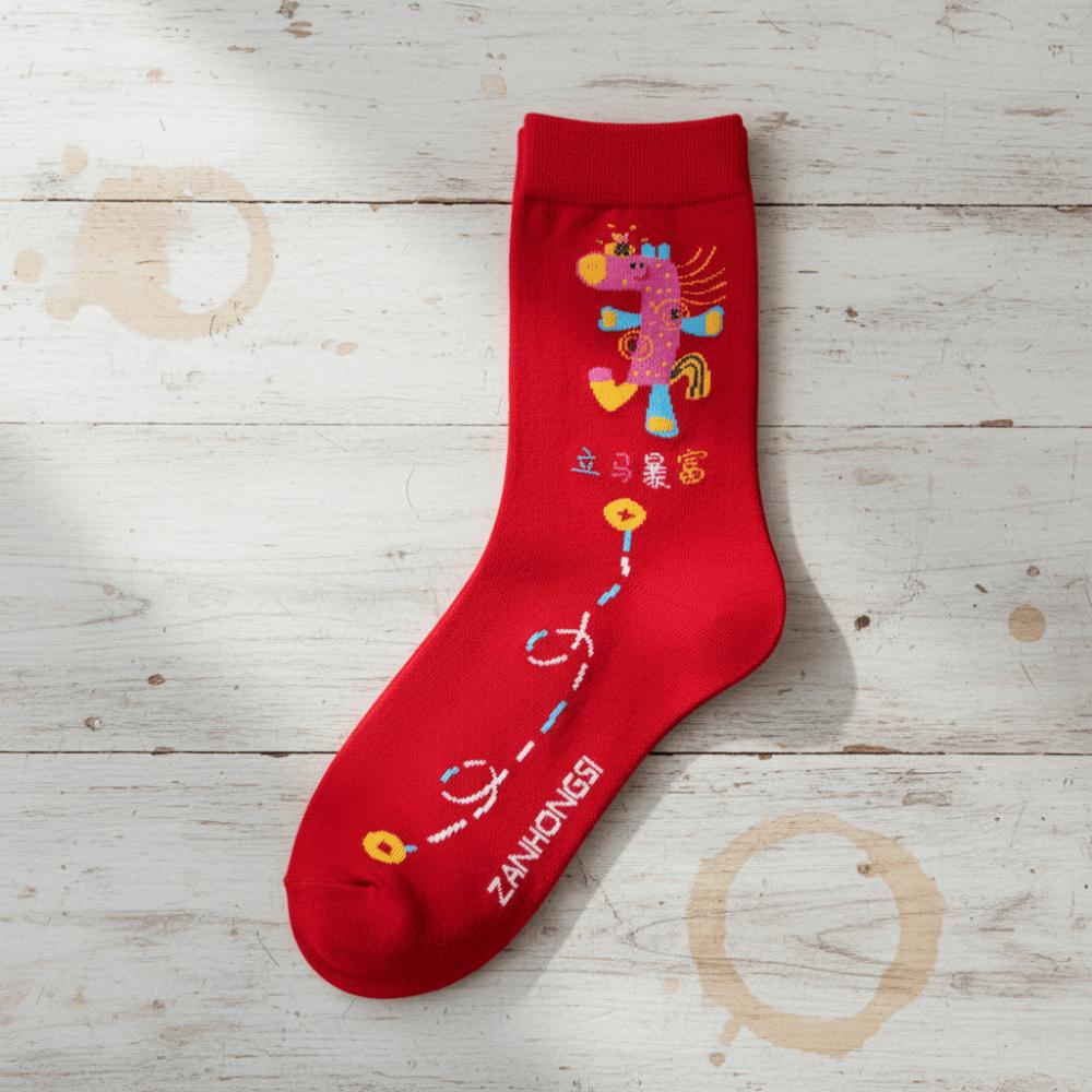 Chinese Style New Year Red Socks Cotton 2026 Spring Festival Socks Women Horse Tube Socks  Women
