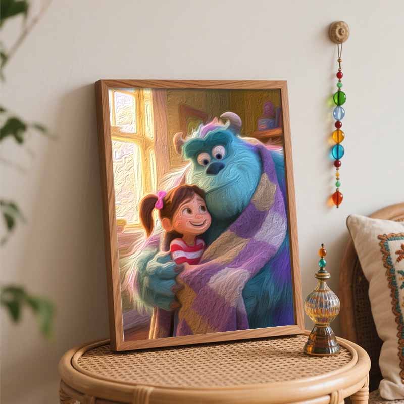 Disney monster and girl oil painting hand painting coloring painting handmade diy home decoration gift