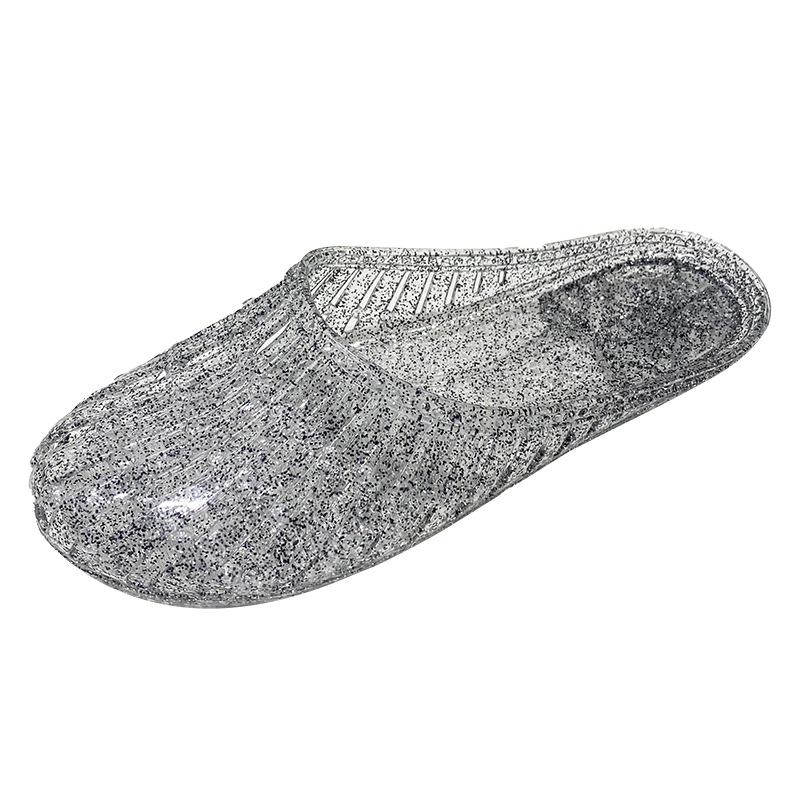 Women's Cross-Strap Closed-Toe Crystal Jelly Mules - Non-Slip, Hollow, Flat Outdoor Summer Sandals
