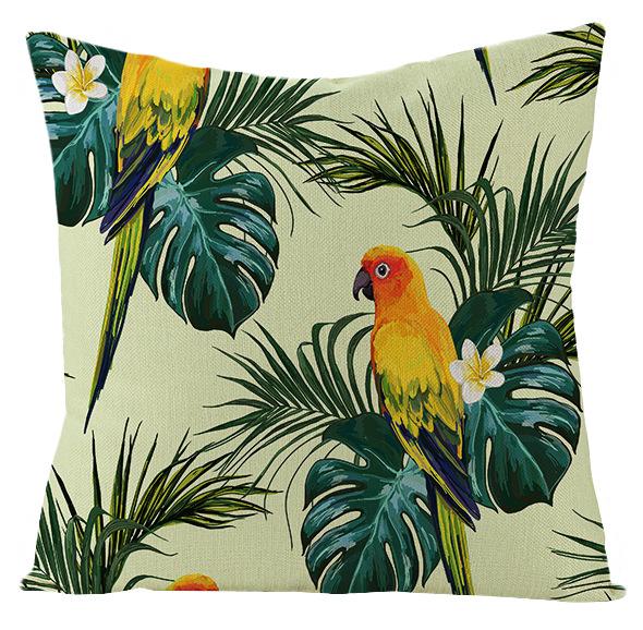 New Outdoor Waterproof Linen Pillow Case Tropical Green Leaf Cushion Cover