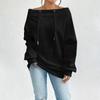 Women's Loose Casual Through Drawstring Off-the-shoulder Line Neck Top