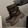 Maillard mid-tube cowboy knight boots women's 2025 autumn new small thick-soled heightened trousers Martin boots