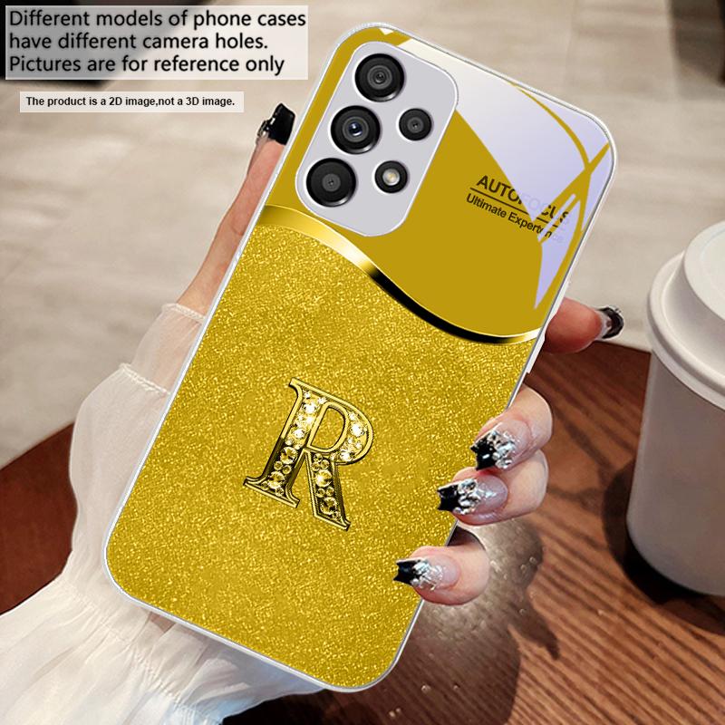 Písmeno R se zlatým okrajem Pro Samsung S 25 S25 Edge S25Ultra S8 S9 S10 20 U ltra S21 Pro S22 Plus S23 FE S24 Ultra Skleněný kryt na telefon