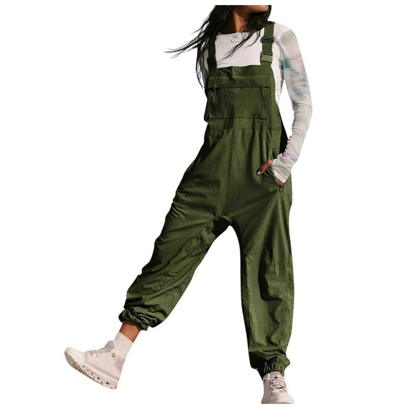 Fashion Cargo Overalls Women Y2k Harem Pants Sleeveless Square Neck Spaghetti Strap Legging Jumpsuits Pockets Streetwear