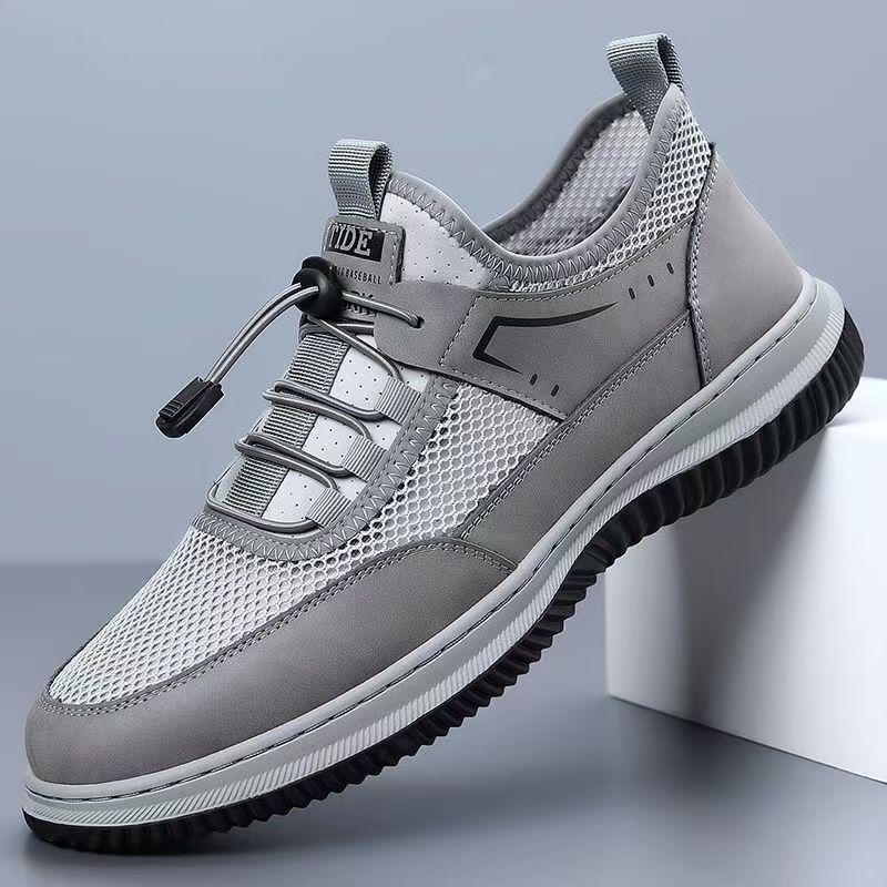 Spring Summer New Mesh Shoes for Men High Quality Fashion Casual Leather Sneakers Male Elastic Band Sports Board Shoes Man
