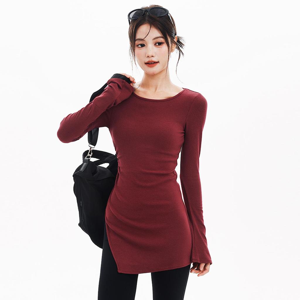 Run Kaka Purple Mid-Length Slit Long Sleeve Yoga Top