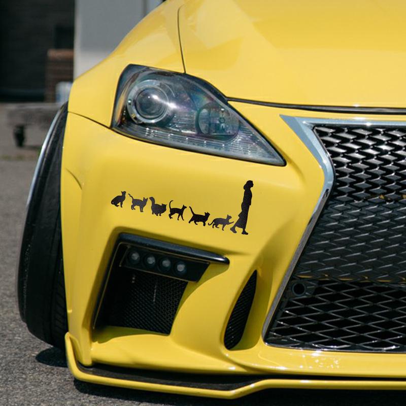 Reflective Lady Cats Follow Woman Vinyl Stickers for Car Van Truck SUV Body Side Window Animal Graphic Decals Decor Accessories