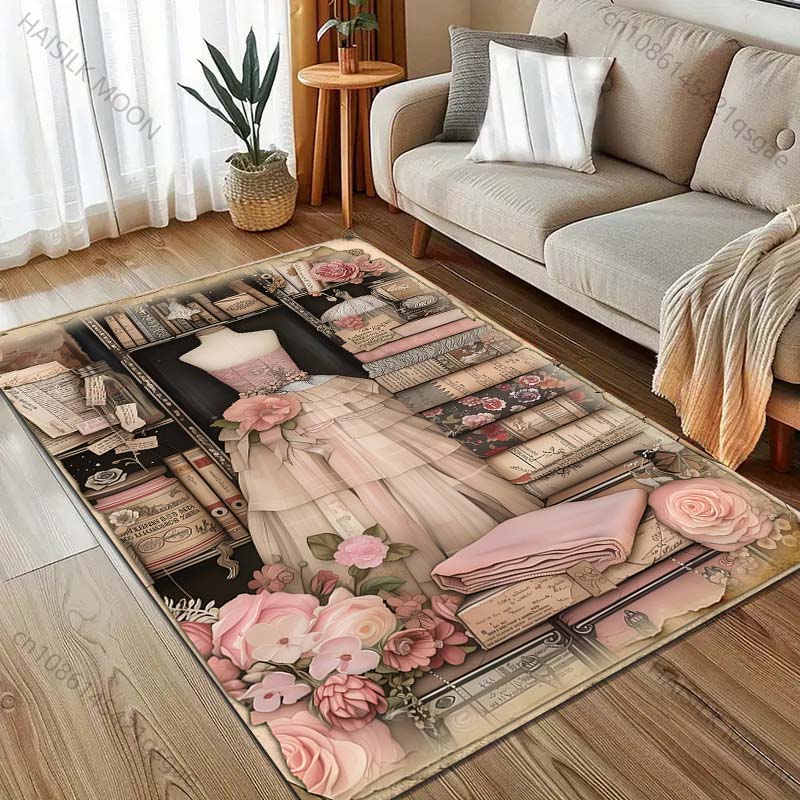Sewing Machine Retro Style Painting Carpet for Living Room Bedroom Doormat Home Decor Sofa Table Area Rug Non-slip Floor Mat