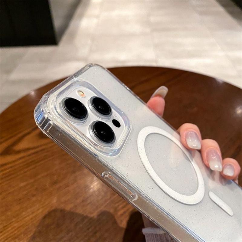 Bling Glitter Magnetic Case for iPhone 16 15 14 Plus 13 12 Pro Max Clear Hard Acrylic For Magsafe Wireless Charging Cover