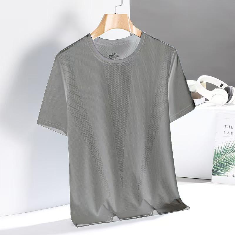 Ice silk short-sleeved men's summer elastic T-thin mesh men's quick-drying T-shirt short-sleeved sports fitness half-sleeved top half-sleeved