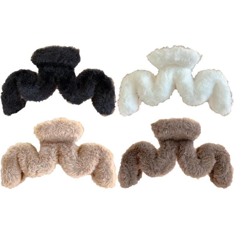 Set of 4/8 Autumn and Winter Short Plush Solid Color Hair Claws for Women Holiday Atmosphere Shark Clip Hair Accessories