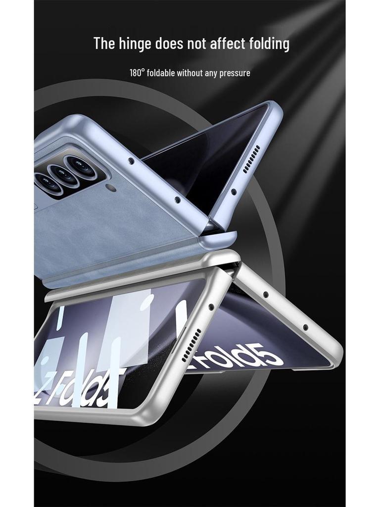Samsung Z Fold5 Leather Case: Magnetic Hinge, Full Coverage, Stand, Cross-Border Protection