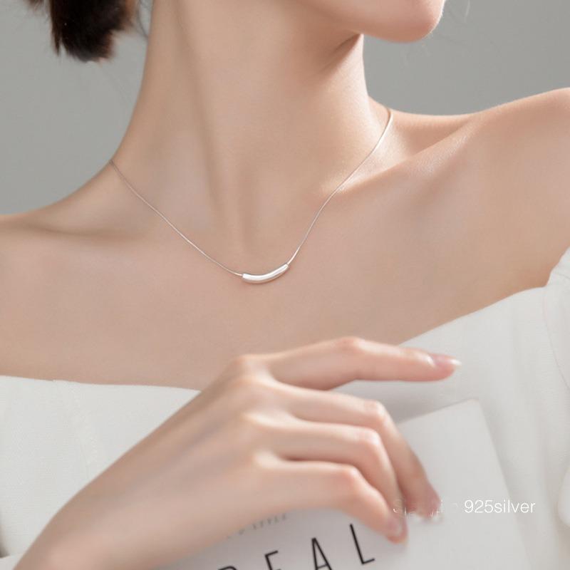 Sterling Silver Women Eggplant Shape Clavicle Necklace Light Luxury Minimalist Jewelry