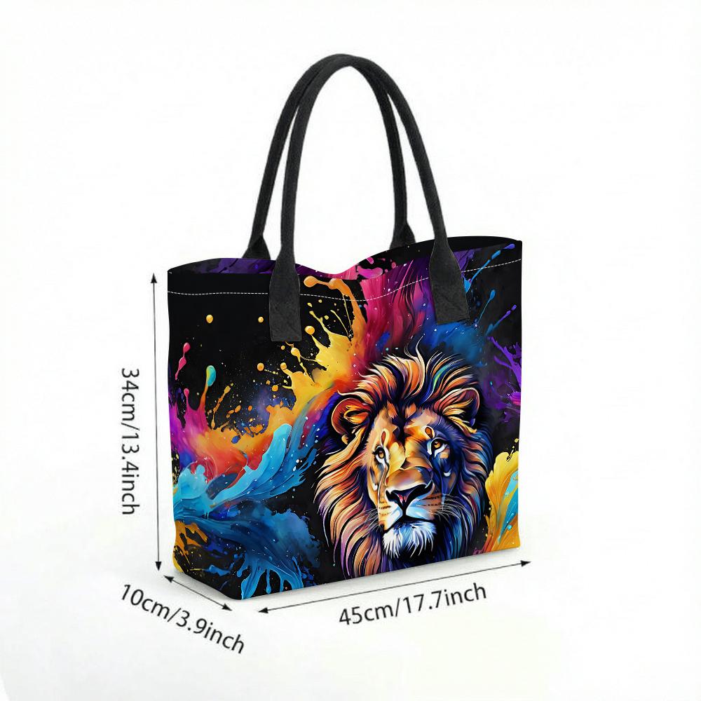  Colorful Lion Print Tote Bag Stylish Casual Large Capacity Shoulder Handbag for Daily Use