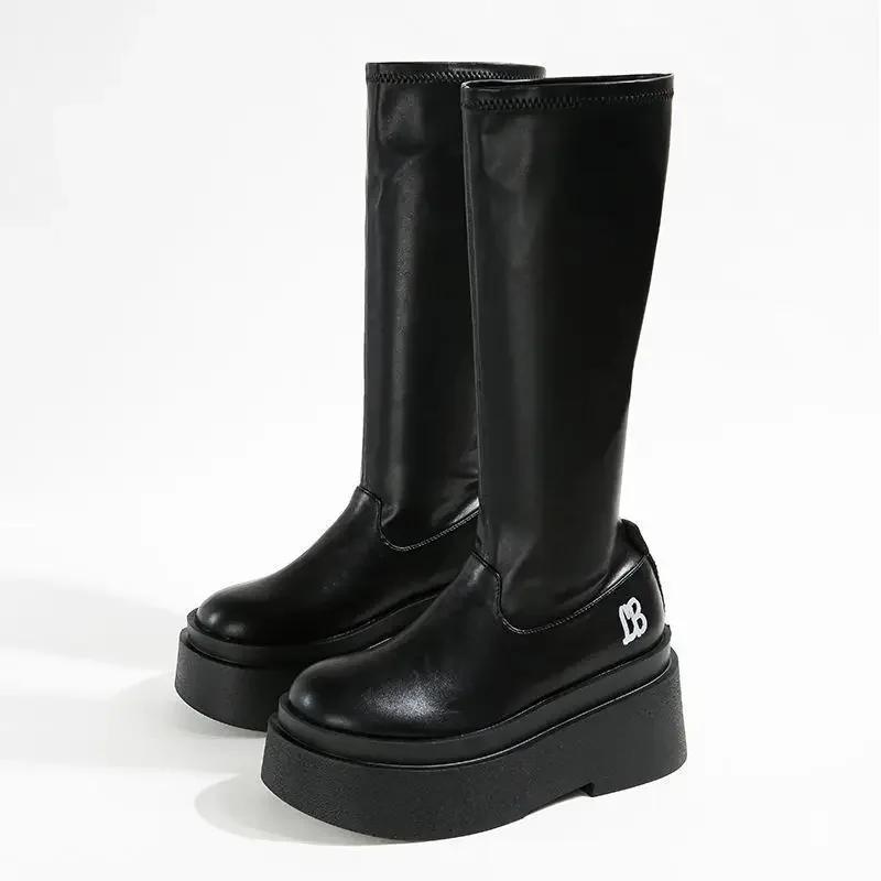 Fashion Trend 2024 Platform Long Boots for Women Round Toe Pu Quality Demi-season Spring Autumn Knee High Shaft Shoes Woman Work Hot Y2k