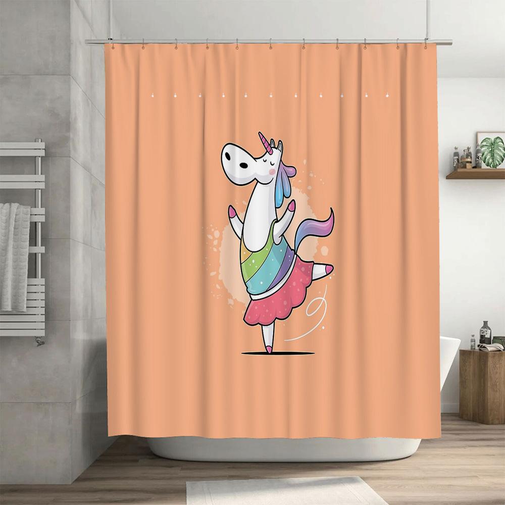 Cute Unicorn Shower Curtain Rainbow Horse Kids Bathroom Decor Set Waterproof Fabric Backdrop