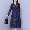 Elegant Floral Waist-Cinched Dress for Middle-Aged Women – Slimming Autumn/Winter Style