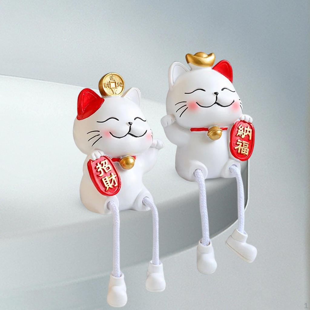 Chinese Lucky Cat Figurines, Animal Statue Resin Sculpture Cute Doll Waving Arm Crafts for Home