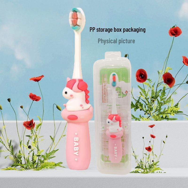 Children's Cartoon Dinosaur Toothbrush, Ages 3-12, with Cute Non-slip Handle & Soft Bristles for Gentle Oral Care