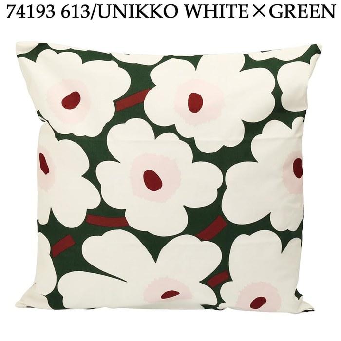 Marimekko Cushion Cover 50cm X 50cm Unikko Cotton 74193 613 White X Green (1 Piece)