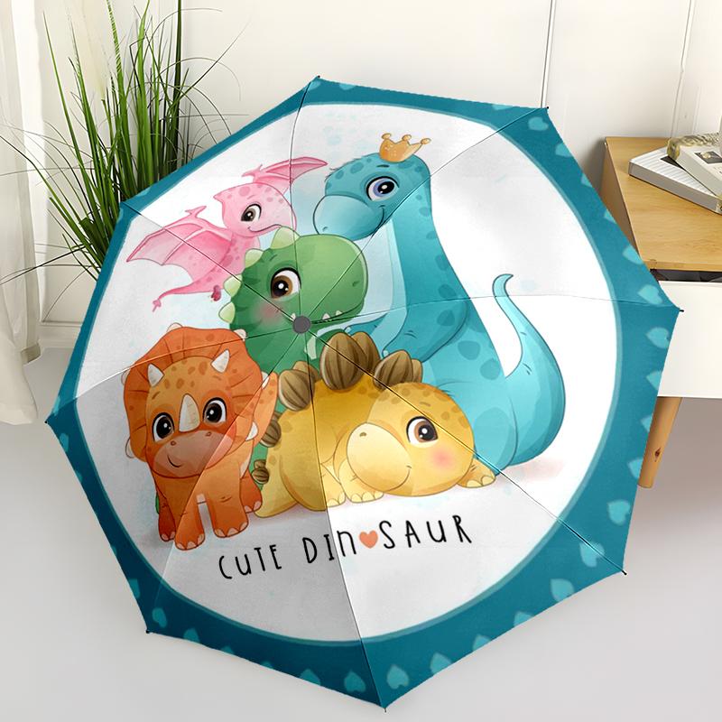 Cartoon Colorful Dinosaur Folding Umbrella Auto-Open Design 8 Iron Ribs Plastic Handle Foldable Sunshade Perfect Christmas Gifts