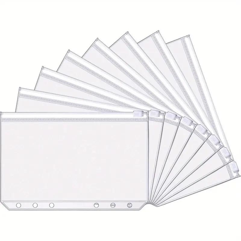 

10Pcs A6 Loose-leaf Notebook 6-hole Zipper Bag Receipt Planner PVC Storage Bag Business Card Holder ID Card Storage Pen Case