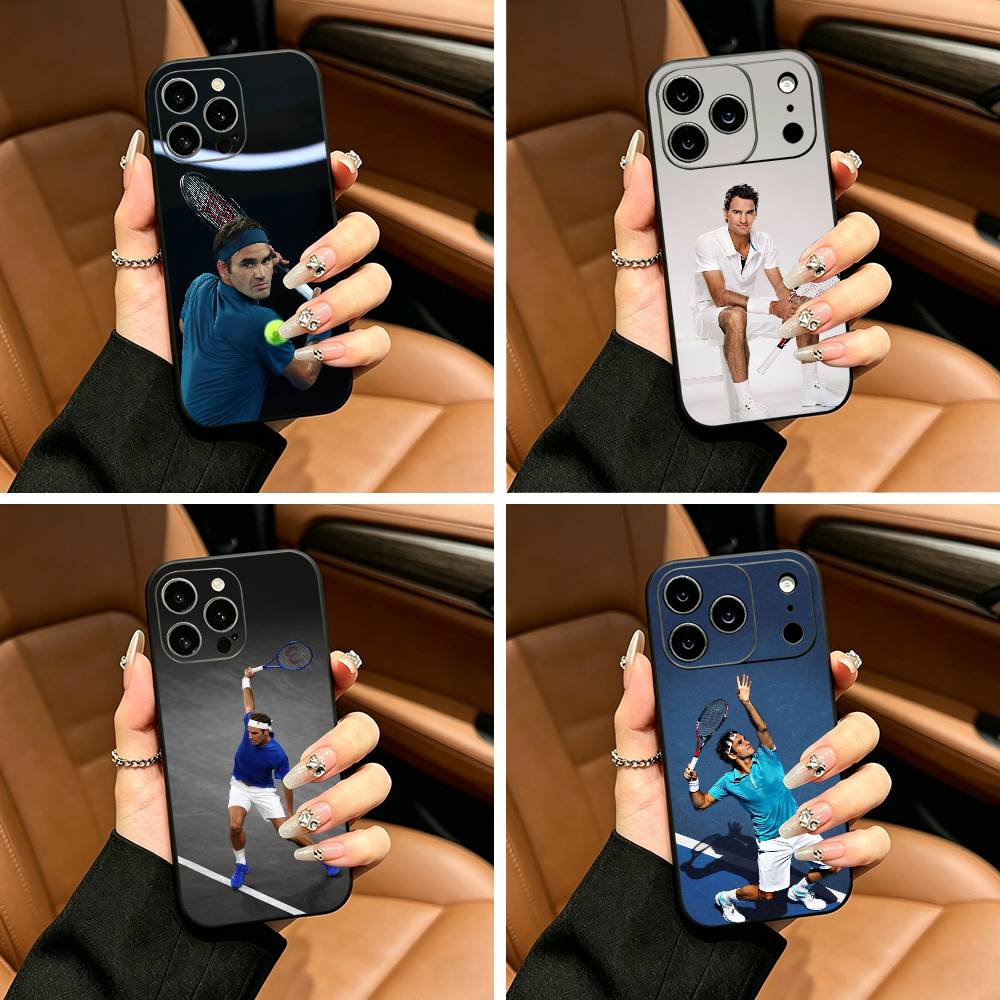 Roger Federer Tennis Legend Phone Case For iPhone 17,16,15,14,13,12,11 Pro Max,16/15/14Plus,XS Soft Black Cover