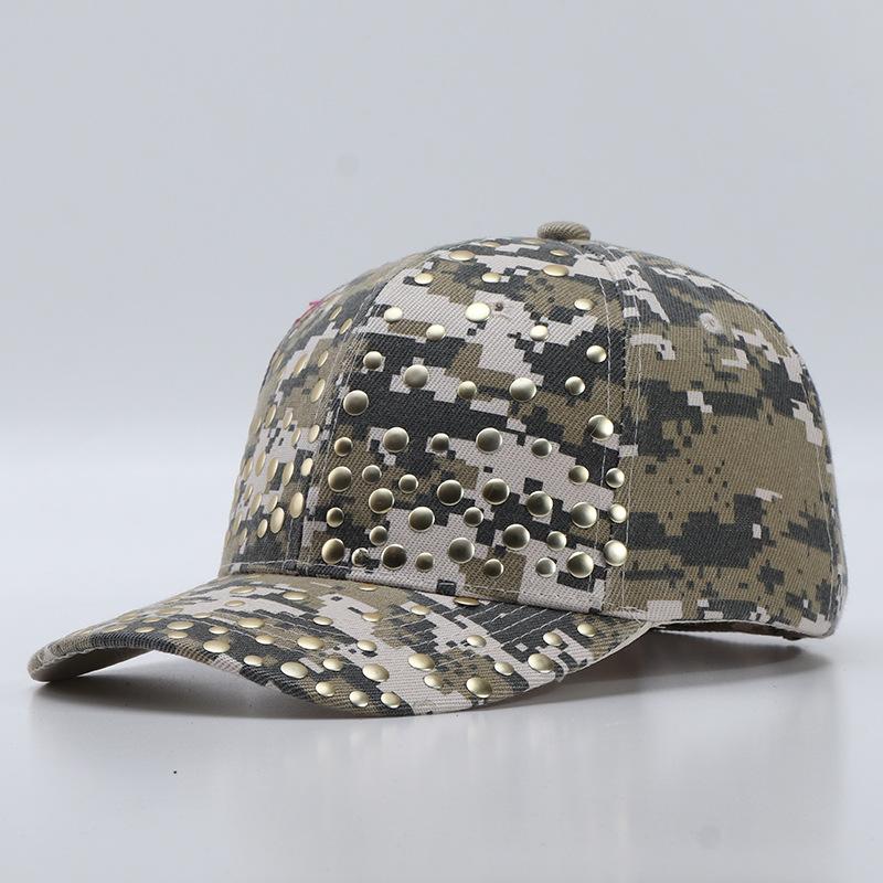 Camouflage baseball cap women's European and American fashion rivets hot diamond military training cap spot
