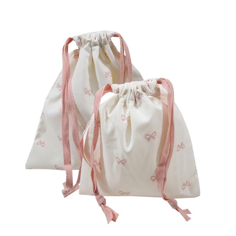 Diaper Pouch Canvas Bundle Pocket Portable Bow Printed Drawstring Storage Bag Medium Large Drawstring Hanging Bag Shopping