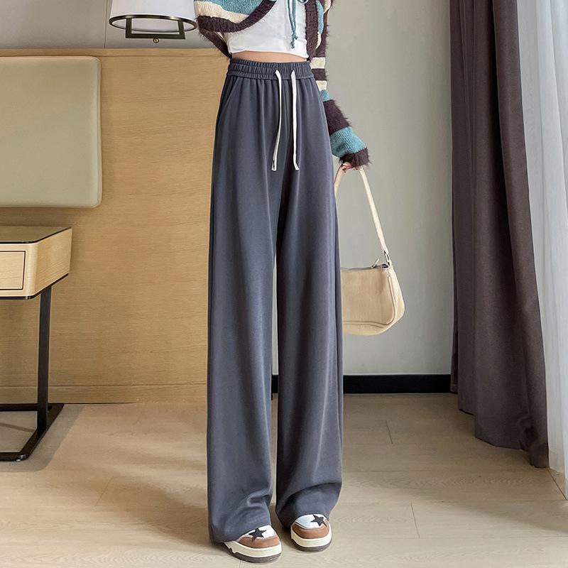 Women's 2025 Spring/Fall Straight Wide-Leg Drawstring High-Waisted Floor-Length Slimming Sweatpants