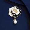 Stylish Camellia Imitation Pearl Brooches For Women Creative Metal Pins Event Funny Luxury Gifts New Year Friends Decoration