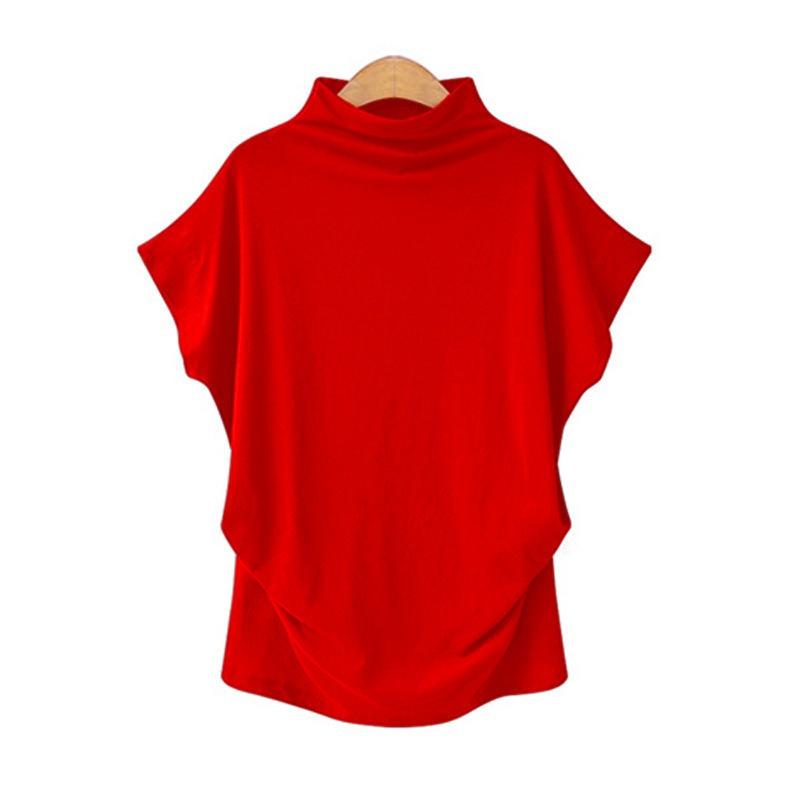 Women s Clothing Bottom High Neck Loose Fattened Plus Bat Sleeve Summer Pure Bottom Shirt Women s Clothing S