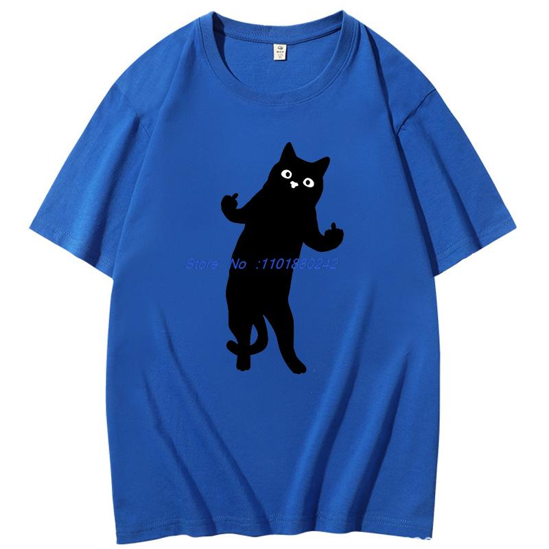 Cat Middle Finger Funny Gift Graphic T Shirts Summer Cotton New Shirts And Tshirts Unisex Streetwear Breathable Print T Shirt