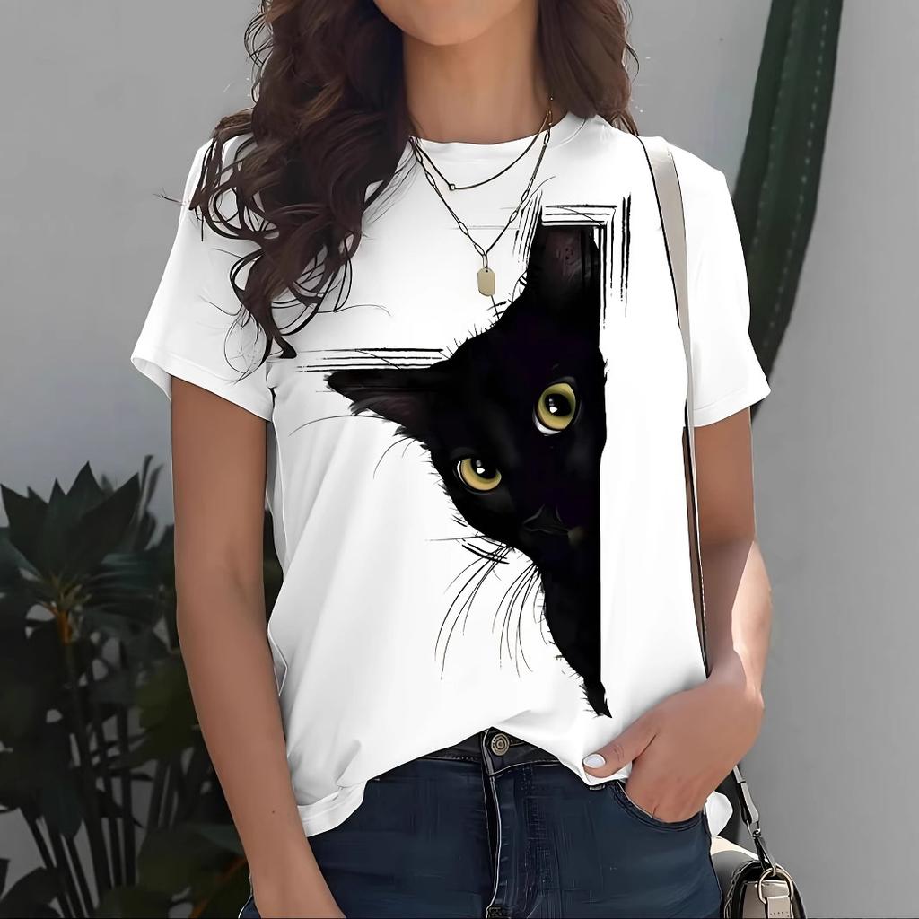Summer Round Neck 3D Animal Pattern Print Top Fashionable Casual Short Sleeved Women's T-shirts