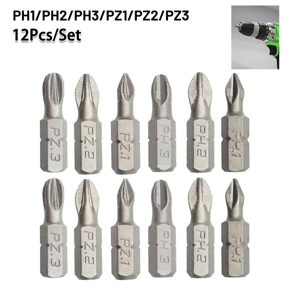 

12PCS/Lot 25mm Cross Bits Set Hex Shanked Anti-Slip Screwdriver Bit Magnetic Non-Slip Drill Batch Head PH1/PH2/PH3/PZ1/PZ2/PZ3 China Mainland