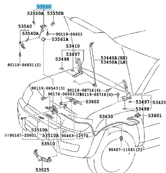 TOYOTA Genuine 4RUNNER GRN210 03-06 Hood Auxiliary Catch Hook Assy 53550-35010