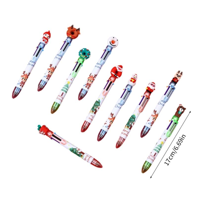 10Pcs Christmas Multicolored Pen 6 Color-in-1 Writing Pens Retractable Colored Ballpoint Pen for Color Coding Journaling