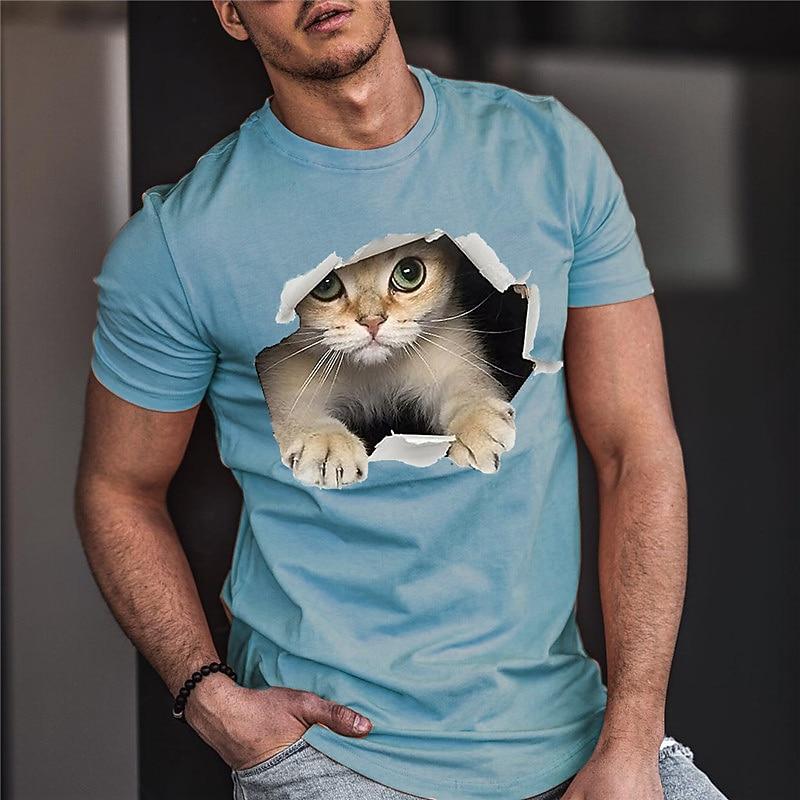 Men's Graphic Animal Cat T Shirt Tee Funny T Shirts Short Sleeve T Shirt 3D Print Crew Neck Shirt Vintage Fashion