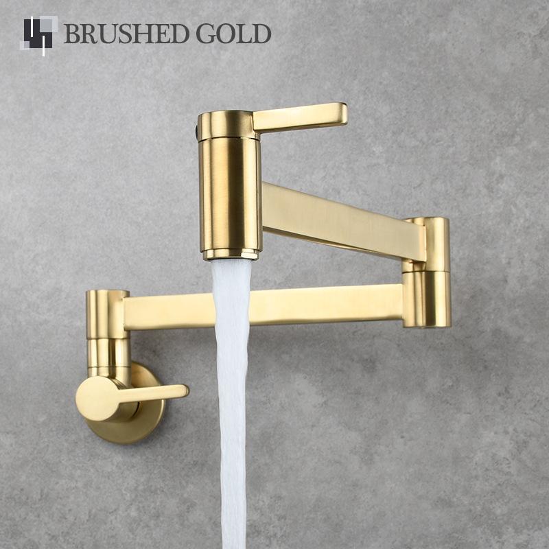 Brass Double Switch Basin Faucet Kitchen In-Wall Foldable Single Cold Tap Mop Sink Extension Pot Filler Faucet Gold Black Chrome