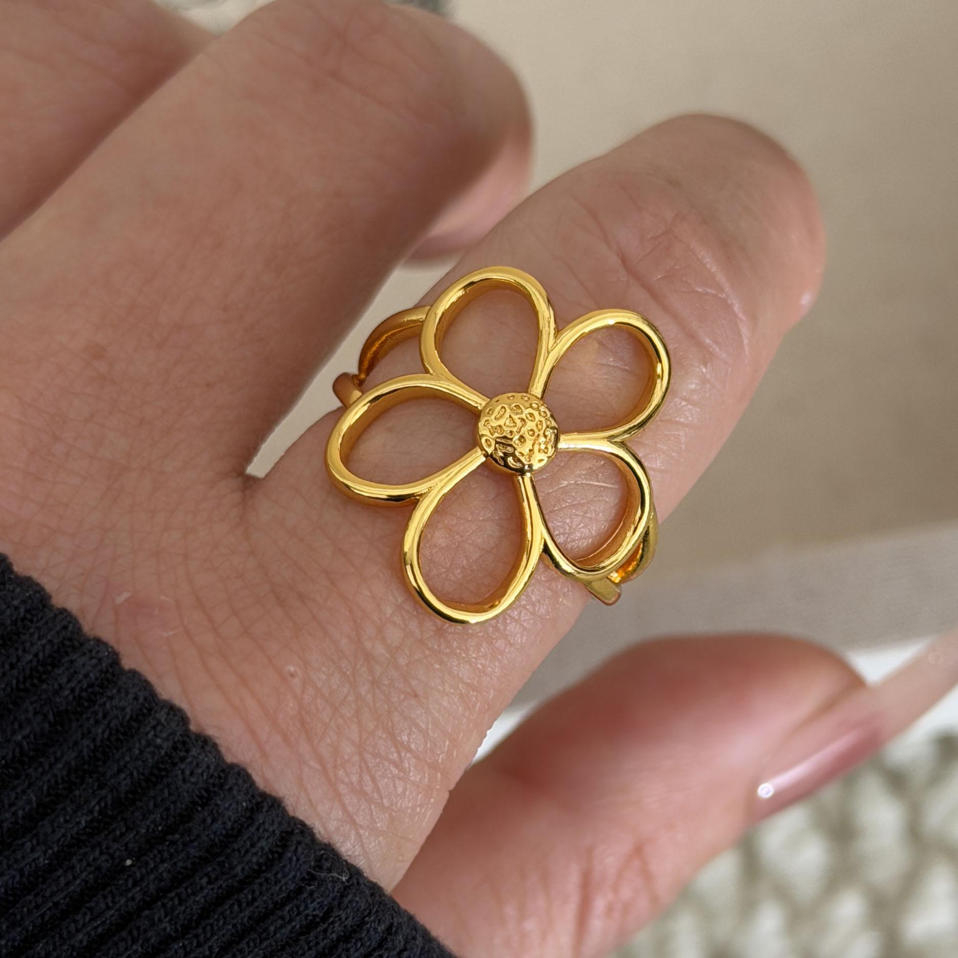 

BF CLUB 925 Sterling Rings for Women Simple Geometric Handmade Irregular Retro Gold Hollow Flower Ring Allergy For Birthday Gift resizable