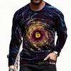 Spring and Autumn Round Neck 3D Abstract Art Printed Top Fashionable Casual Long Sleeved Men's T-shirts
