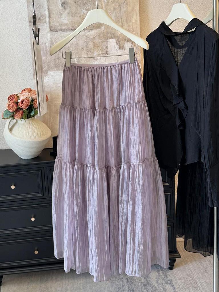 Spring 2026 High-End Draped A-Line Pearlescent Gauze Skirt for Women