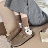 Women's Autumn and Winter Combed Cotton Mid-calf Socks with Cartoon Coffee-colored Panda Flocking Boneless Versatile Women's Socks At The Heel