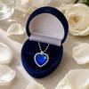 Collier Pendentif Cœur Bleu, Collier Cœur Fausse Pierre Diamant, Bijou Romantique Scintillant Cadeau pour Femme Épouse Petite Amie Accessoire de Soirée