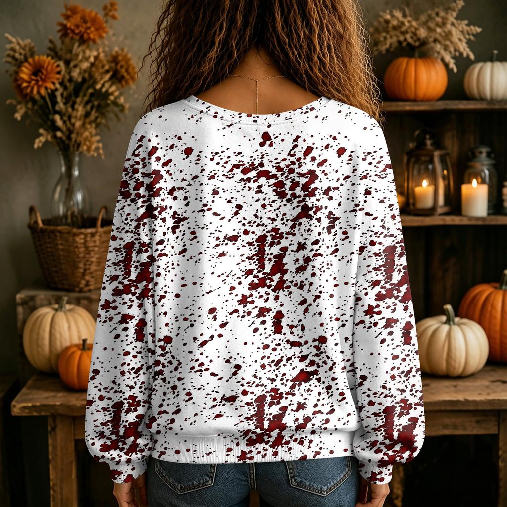 Women's V-Neck Halloween Shirt for Fall, Seasonal Top for Ladies