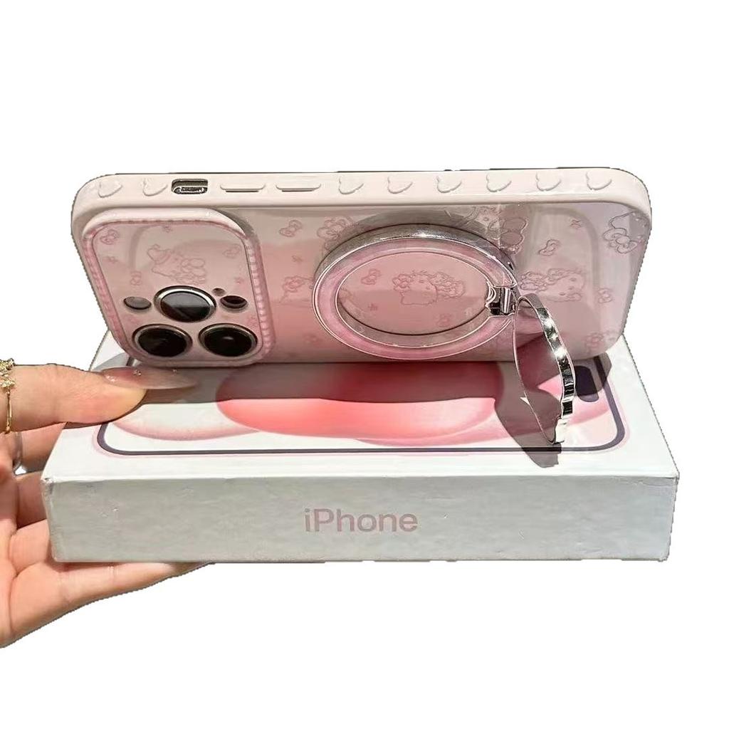 Cute cat bracket is suitable for Apple 17promax mobile phone iphone16/15Pro mobile phone case.